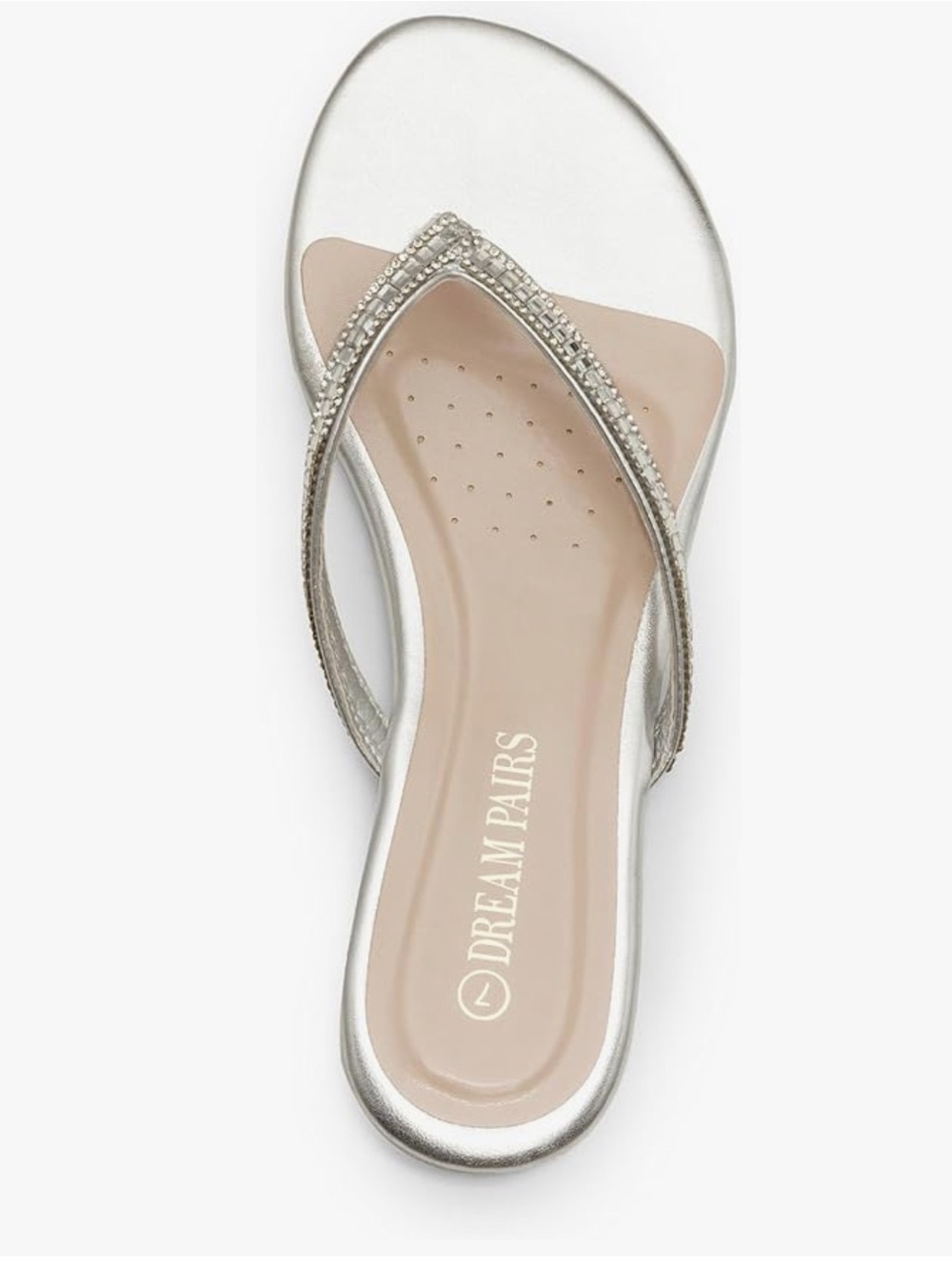 Dream Pairs Rhinestone Thong Sandals 7.5 Silver Sparkle Flat Slides